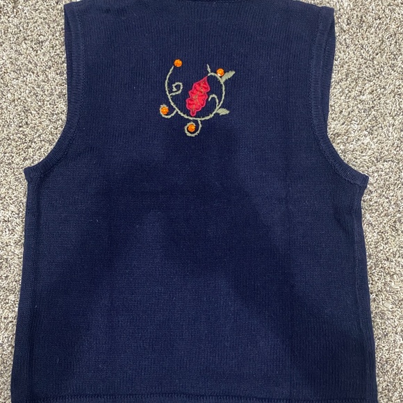NEW Women Small 4/6 Fall Sweater Vest Leaves Navy Blue Green Red Bead Embroidery - Picture 7 of 10